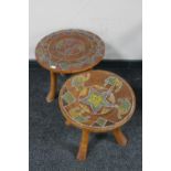 Two four legged eastern stools with hand painted decoration