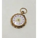 A 14ct gold enamelled lady's fob watch CONDITION REPORT: In going order.