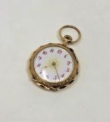 A 14ct gold enamelled lady's fob watch CONDITION REPORT: In going order.