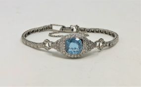 A 14ct white gold aquamarine and diamond bracelet, set with a 3.