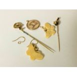 Assorted gold and gold mounted jewellery including bone butterfly earrings,