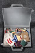 A case of medals, commemorative tokens,