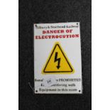 A metal railway sign : Tilbury & Southend Railway - Danger OF Electrocution, 30 cm x 20 cm.