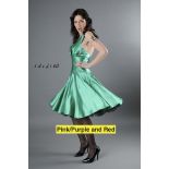 Approximately 7 satin halter neck dresses in colours pink,