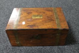 A Victorian walnut brass bound box