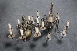 Two continental brass eight branch chandeliers