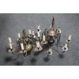 Two continental brass eight branch chandeliers