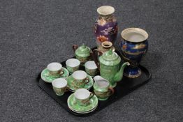 A tray of oriental tea service, Japanese Satsuma vase,