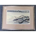A framed James Williamson-Bell watercolour, In Flood,