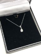 A 10ct white gold single stone diamond pendant on chain