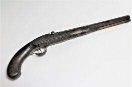 A 19th century percussion cap pistol CONDITION REPORT: Lacking hammer.