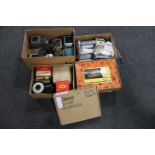 Five boxes of vintage projectors and camera developing equipment