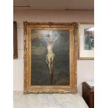 19th century school : The crucifixion of Christ, oil on canvas, indistinctly signed,