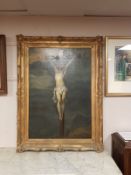 19th century school : The crucifixion of Christ, oil on canvas, indistinctly signed,