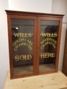 A Victorian and later display cabinet with "Wills Cigarettes" display,