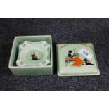 A Crown Ducal matt-glazed smoker's set comprising four ashtrays inside a square lidded box,