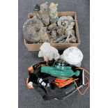 A quantity of garden ornaments together with a Challenge garden vacuum