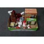 A box containing Christmas decorations and ornaments