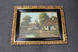 A black and gilt framed 20th century continental school oil on canvas,