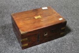 A Victorian rosewood brass bound fitted writing box