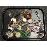 A tray of costume jewellery, wristwatch, Ingersoll pocket watch,