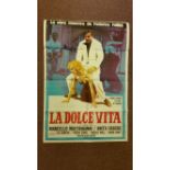 CINEMA, quad poster, La Dolce Vita Federico Fellini 1970S Re-Release Argentina, folded, VG