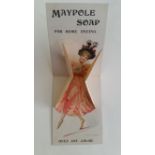 TRADE, opening card for Maypole Soap, revealing pop-up girl in pink dress, VG