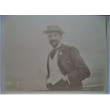 CRICKET, original sepia photograph (4.25 x 3.25), Johnny Briggs (possibly) wearing straw boater with