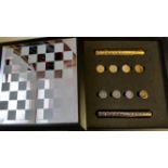 CRICKET, Yorkshire draughts set, each piece inscribed for 2001 Championship, in fitted wooden