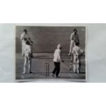 CRICKET, press photos, 1961/2 Australia v West Indies, fielders & umpire watching Freemans Monstrous