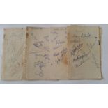 FOOTBALL, signed lined pages, 1950s, signatures inc. Fulham, Harry Wright, Hopper, Eddie Lowe, D.