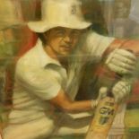 CRICKET, pastel painting of Tim Robinson, half-length batting, by Brian West, 20 x 24, framed &