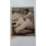 CRICKET, press photo, West Indies, showing Everton Weekes putting on his pads, 6.5 x 8.5, VG