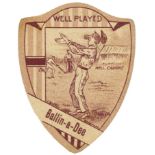 BAINES, shield-shaped cricket card, Well Played Ballin-a-Dee, Well Caught inset, G