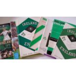RUGBY UNION, programmes for Ireland v England, 1961, 1963, 1965, 1967, 1977, 1989, 1993, 1995, 2007,