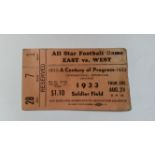 N.F.L., ticket for All Star Football Game - East v West, 24th August 1933, at Soldier Field (