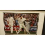 CRICKET, signed colour photo by Steve Harmison, full-length celebrating the final wicket of