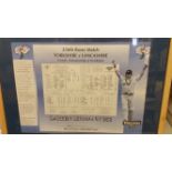 CRICKET, signed colour print by Darren Lehmann, showing scorecard from his 252 against Lancashire (