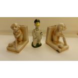 CRICKET, ceramics, a pair of pottery spill case bookends, showing a dog batting, each stamped '