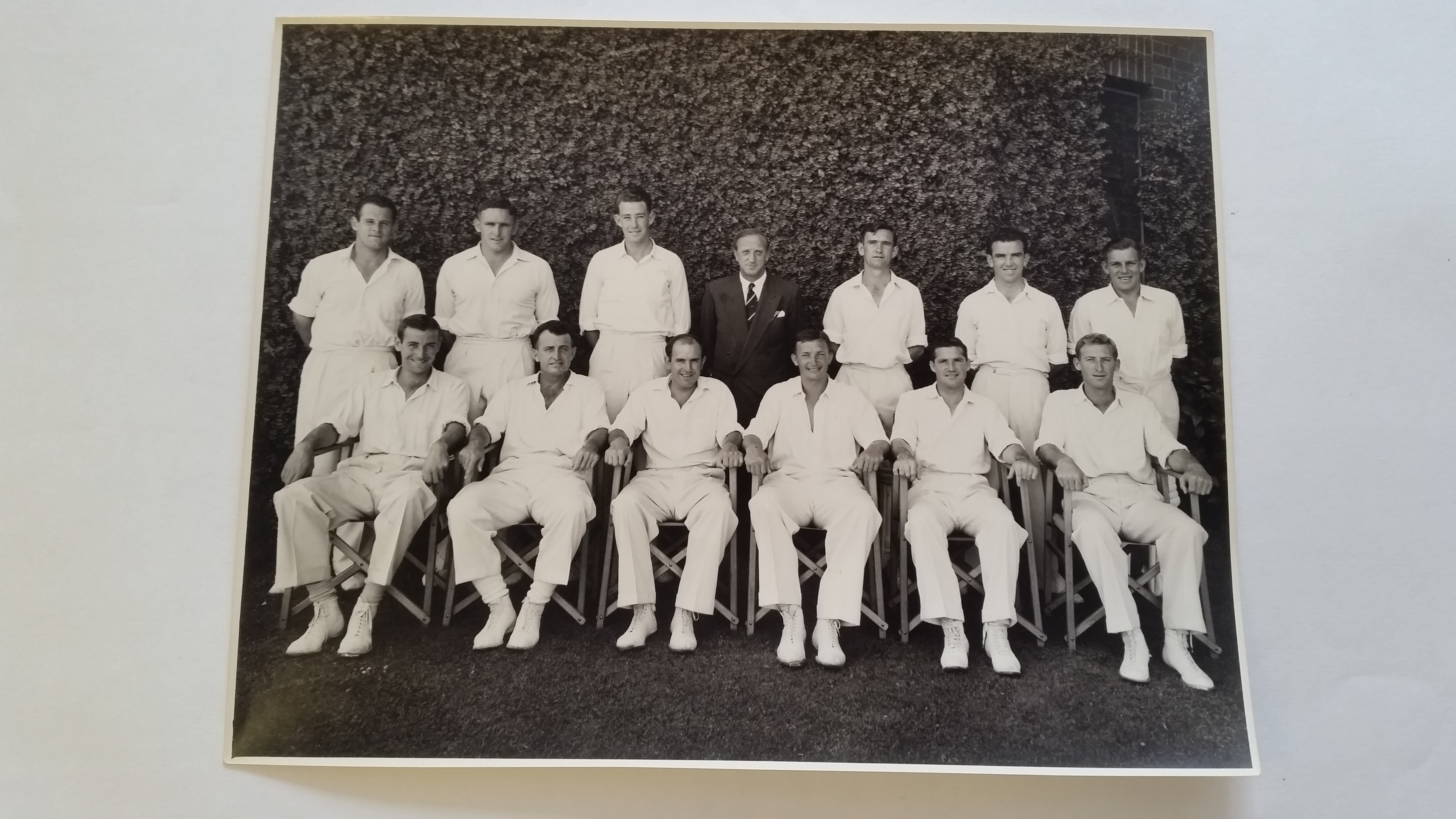 CRICKET, press photo of 1958/9 Australian team, for test v England (at Melbourne), agency stamp to