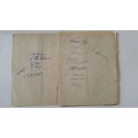 FOOTBALL, signed lined pages, 1950s, signatures inc. Walter Fox, Griffiths, Chalmers, D. Wright,