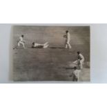 CRICKET, press photo, Colin Cowdrey, action shot showing him diving for ball, 9.5 x 7, creasing,