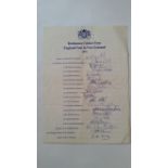 CRICKET, signed teamsheet, 1978 England tour to New Zealand, all 19 signatures, folds, VG