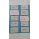 AUTOGRAPHS, white labels stuck on blue card, individually signed by Gareth Edwards, Kenneth