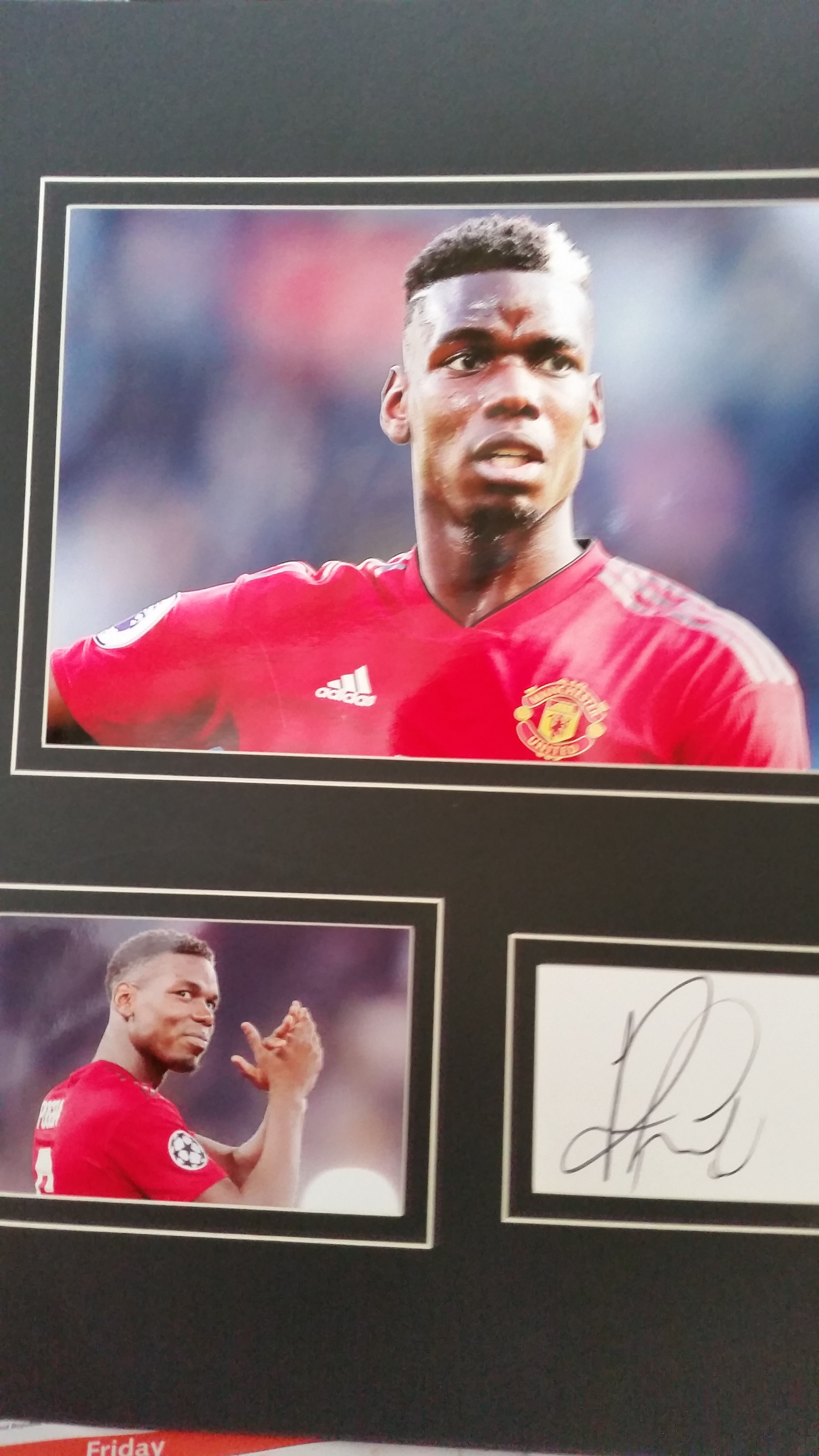 FOOTBALL, Manchester United presentation piece by Paul Pogba, inc. signed white page (hurried