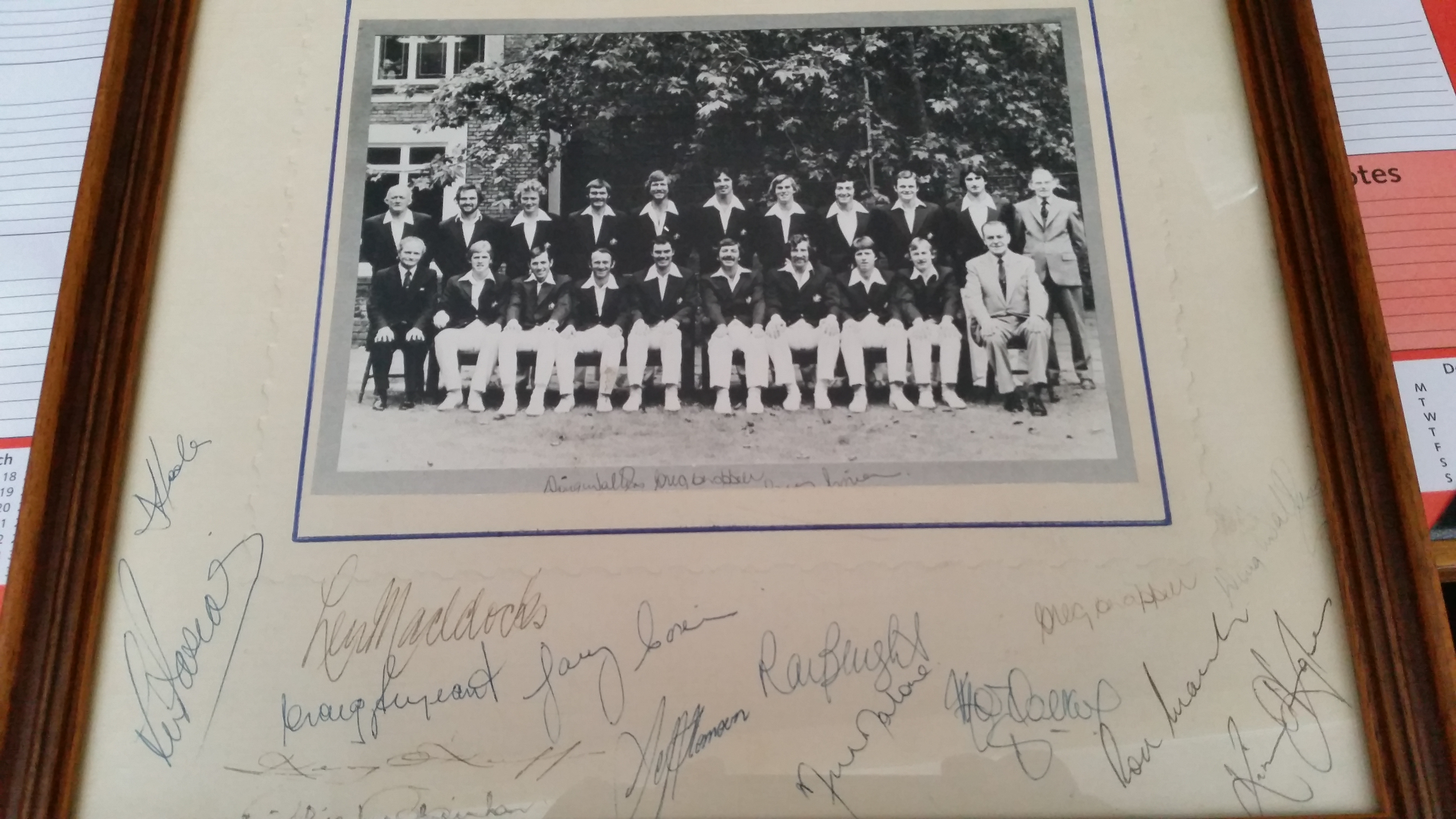 CRICKET, signed copy of team photo, Australian team, laid down to mount (15 signatures), some