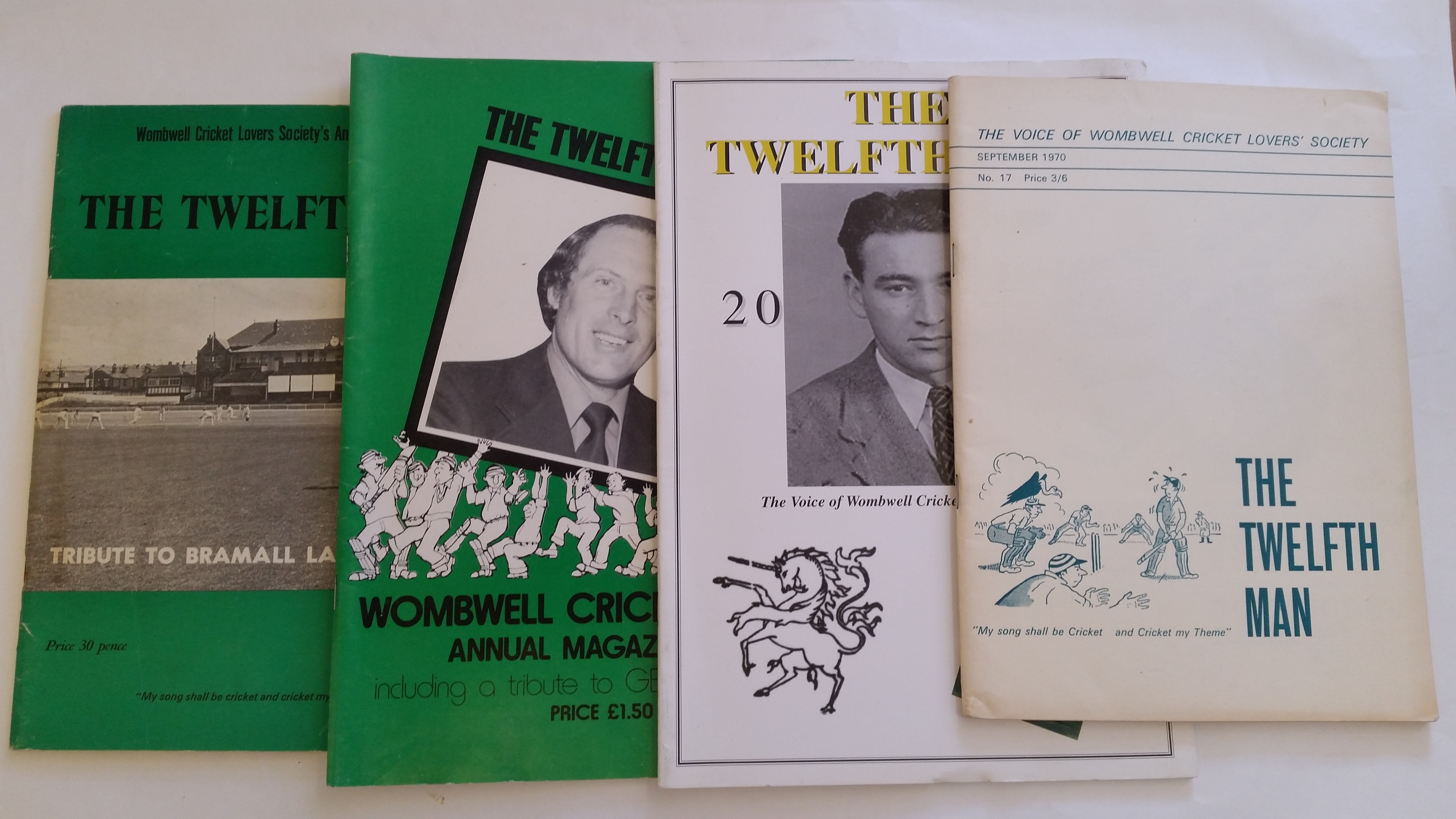 CRICKET, magazines, The Twelfth Man The Voice of Wombwell Cricket Lovers Society, 1970, 1973,