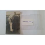 CRICKET, signed piece by Frank Woolley, with photo showing him full-length in batting pose, 3.5 x