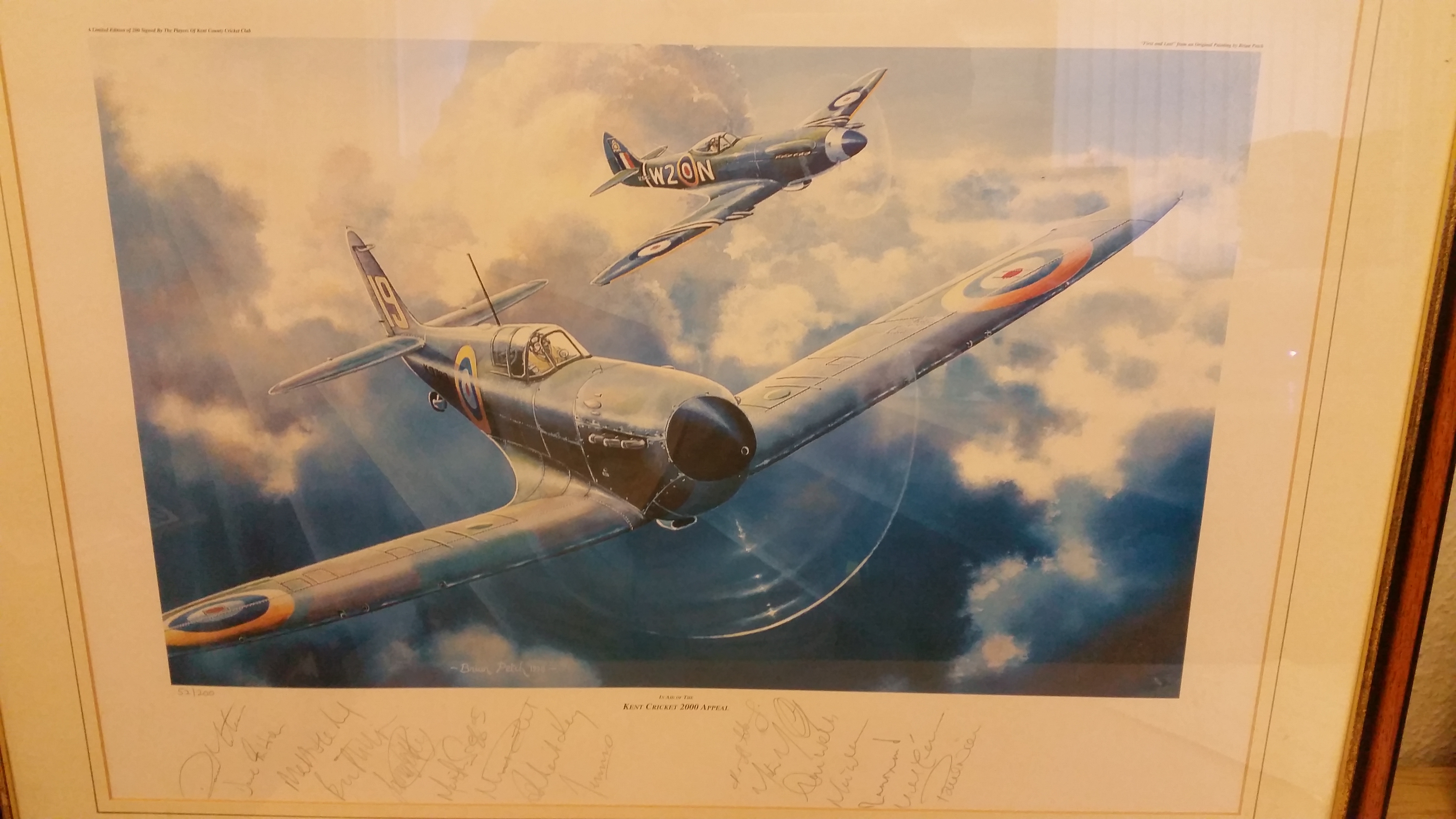 CRICKET, signed Kent CCC colour print of Spitfire, by 16 players, inc. Saggers, Key, McCague, Alan