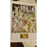 CRICKET, prints, inc. Jack Russell (signed), Scoresheet for Hicks (405), FICA Hall of Fame - West